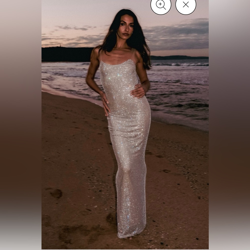 Backless Sparkle Slip Dress - White/Cream